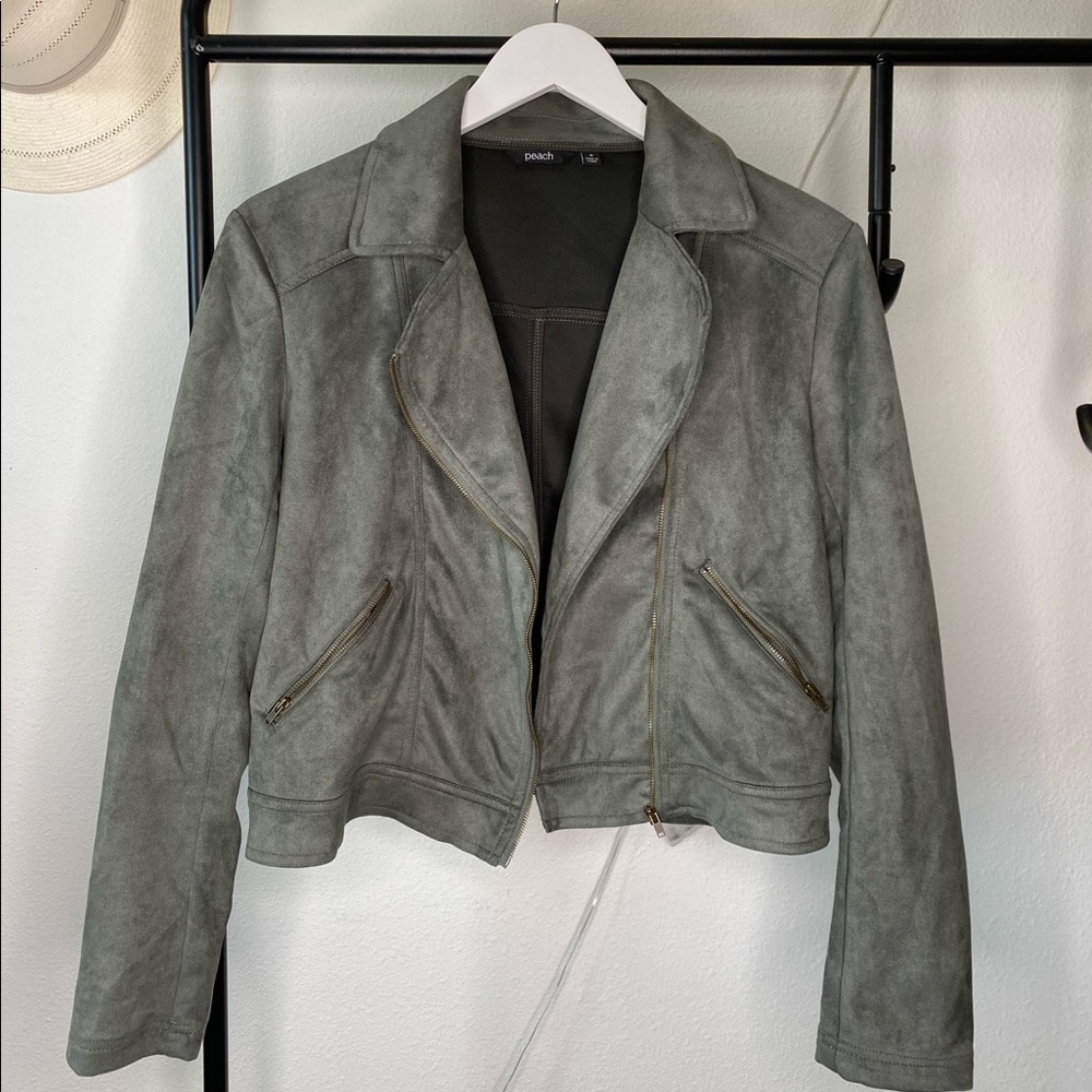 Peach Vegan Stretch Suede Moto Jacket